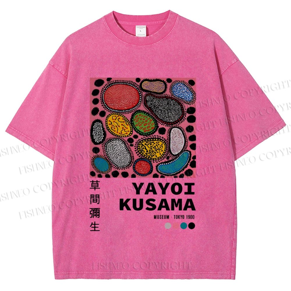 Unisex Yayoi Kusama Graffiti Printed Washed Tee