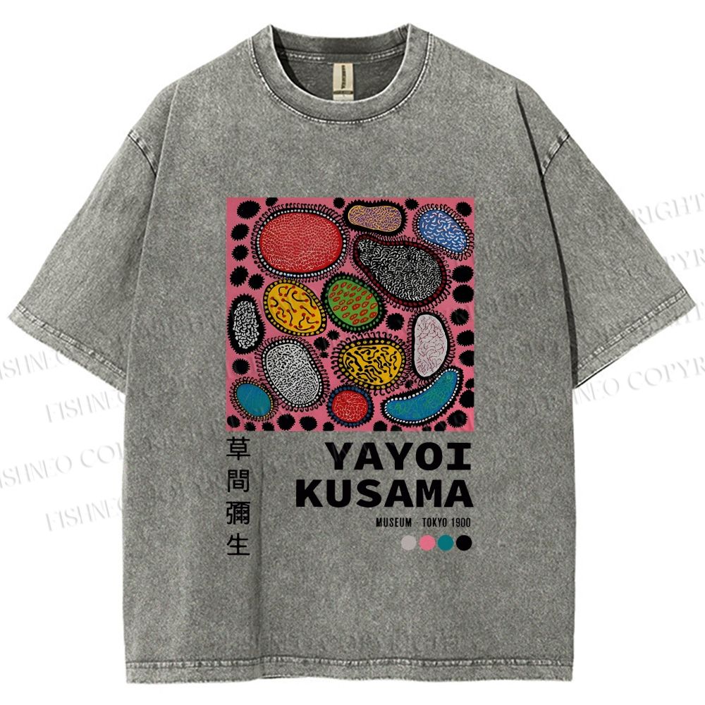 Unisex Yayoi Kusama Graffiti Printed Washed Tee