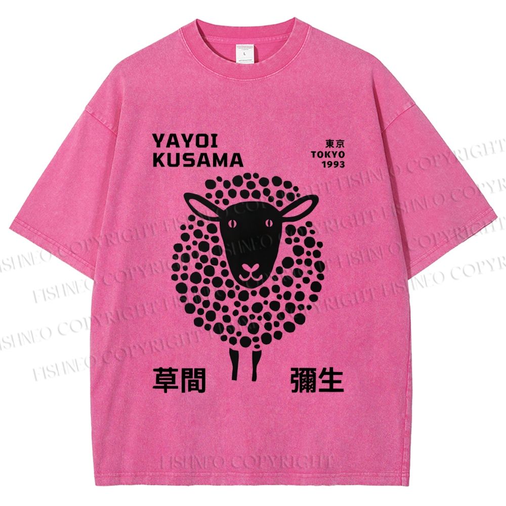 Unisex Yayoi Kusama Black Sheep Printed Washed Tee