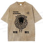 Unisex Yayoi Kusama Black Sheep Printed Washed Tee