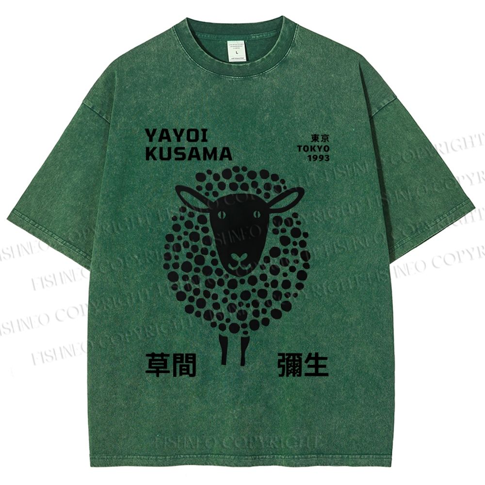 Unisex Yayoi Kusama Black Sheep Printed Washed Tee