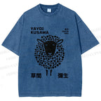 Unisex Yayoi Kusama Black Sheep Printed Washed Tee