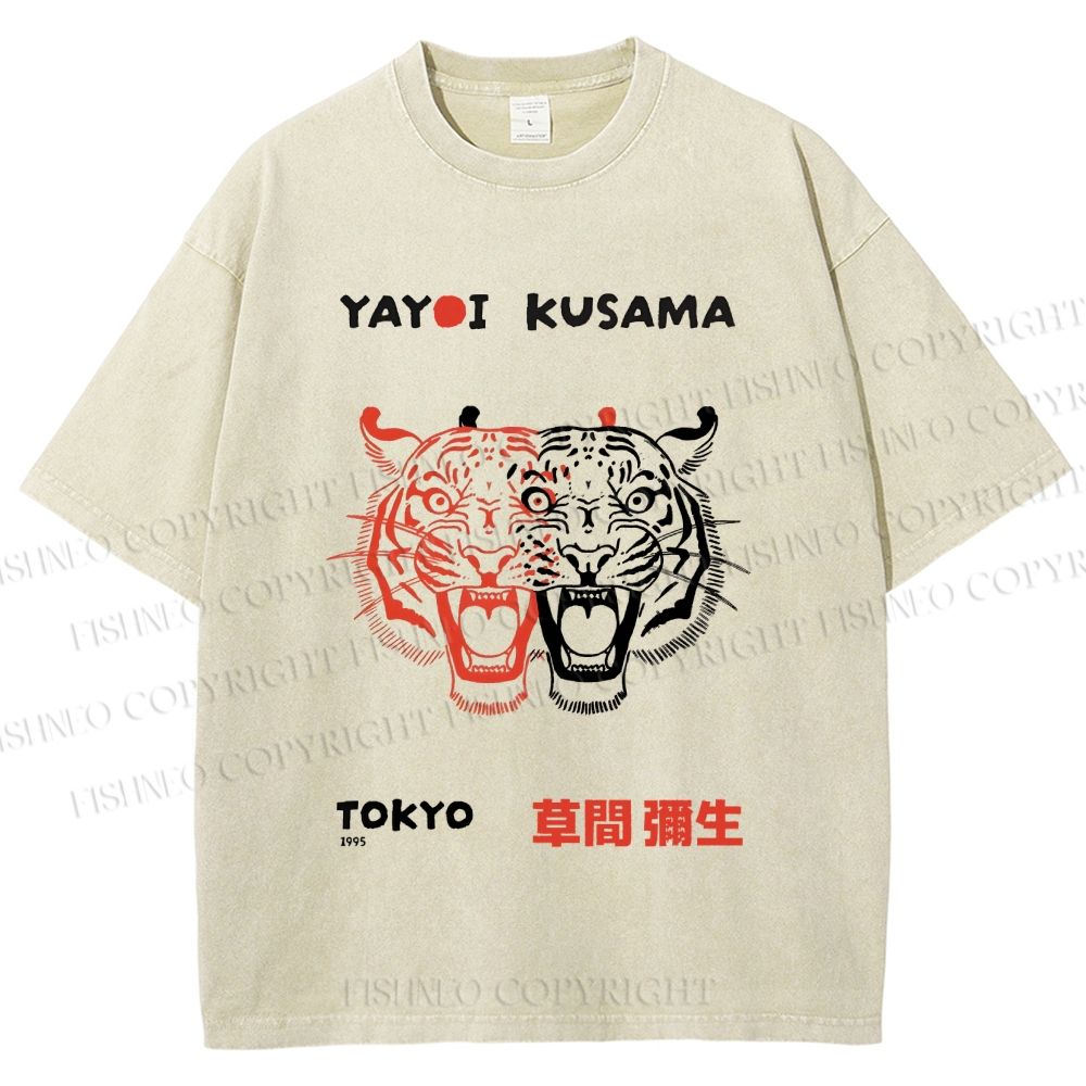 Unisex Yayoi Kusama Patchwork Tiger Printed Washed Tee