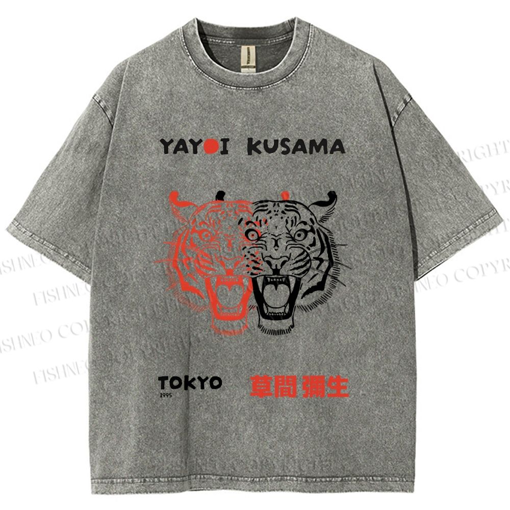 Unisex Yayoi Kusama Patchwork Tiger Printed Washed Tee