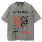 Unisex Yayoi Kusama Patchwork Tiger Printed Washed Tee