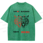 Unisex Yayoi Kusama Patchwork Tiger Printed Washed Tee