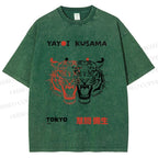 Unisex Yayoi Kusama Patchwork Tiger Printed Washed Tee