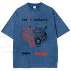 Unisex Yayoi Kusama Patchwork Tiger Printed Washed Tee
