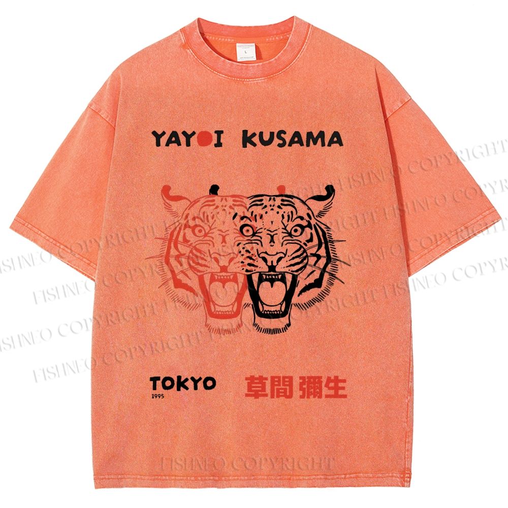Unisex Yayoi Kusama Patchwork Tiger Printed Washed Tee