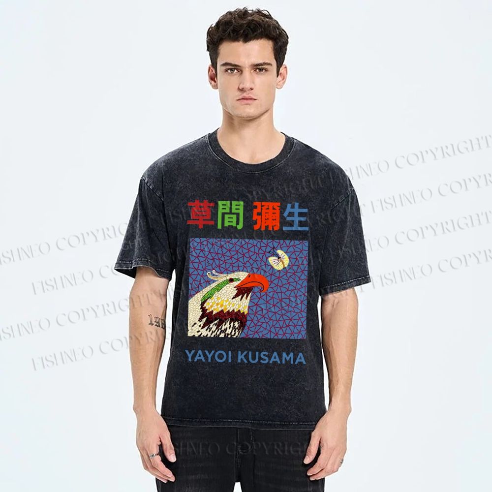 Unisex Yayoi Kusama Colorful Bird Printed Washed Tee