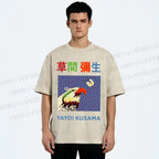 Unisex Yayoi Kusama Colorful Bird Printed Washed Tee