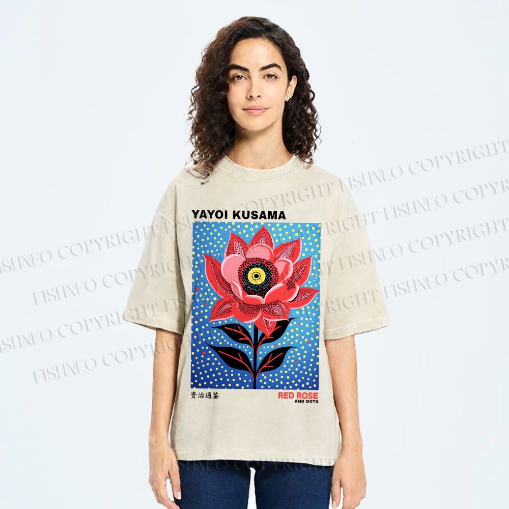 Unisex Yayoi Kusama Polka Dot Flower Printed Washed Tee