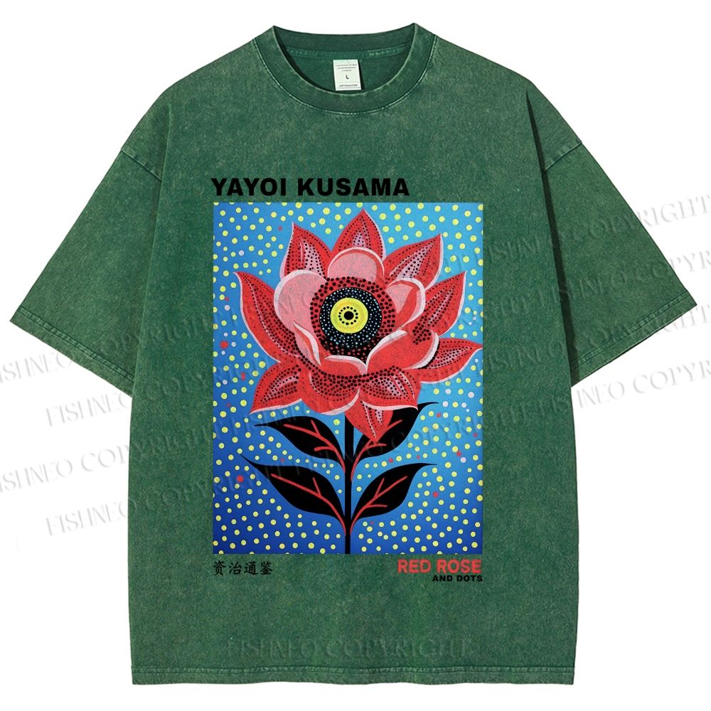 Unisex Yayoi Kusama Polka Dot Flower Printed Washed Tee
