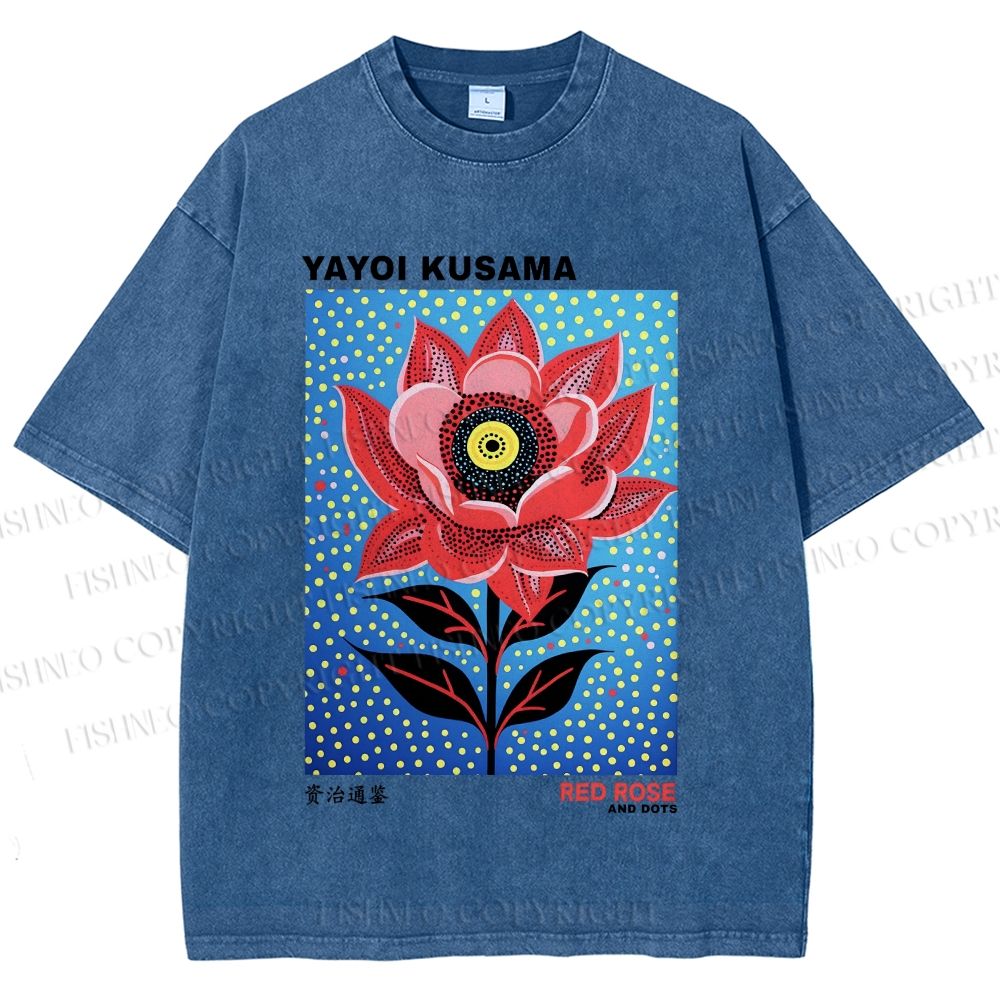 Unisex Yayoi Kusama Polka Dot Flower Printed Washed Tee