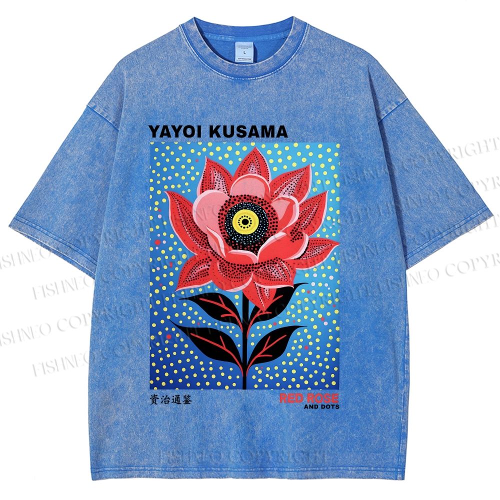Unisex Yayoi Kusama Polka Dot Flower Printed Washed Tee
