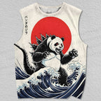Unisex Japanese Wave Panda Printed Tank Top