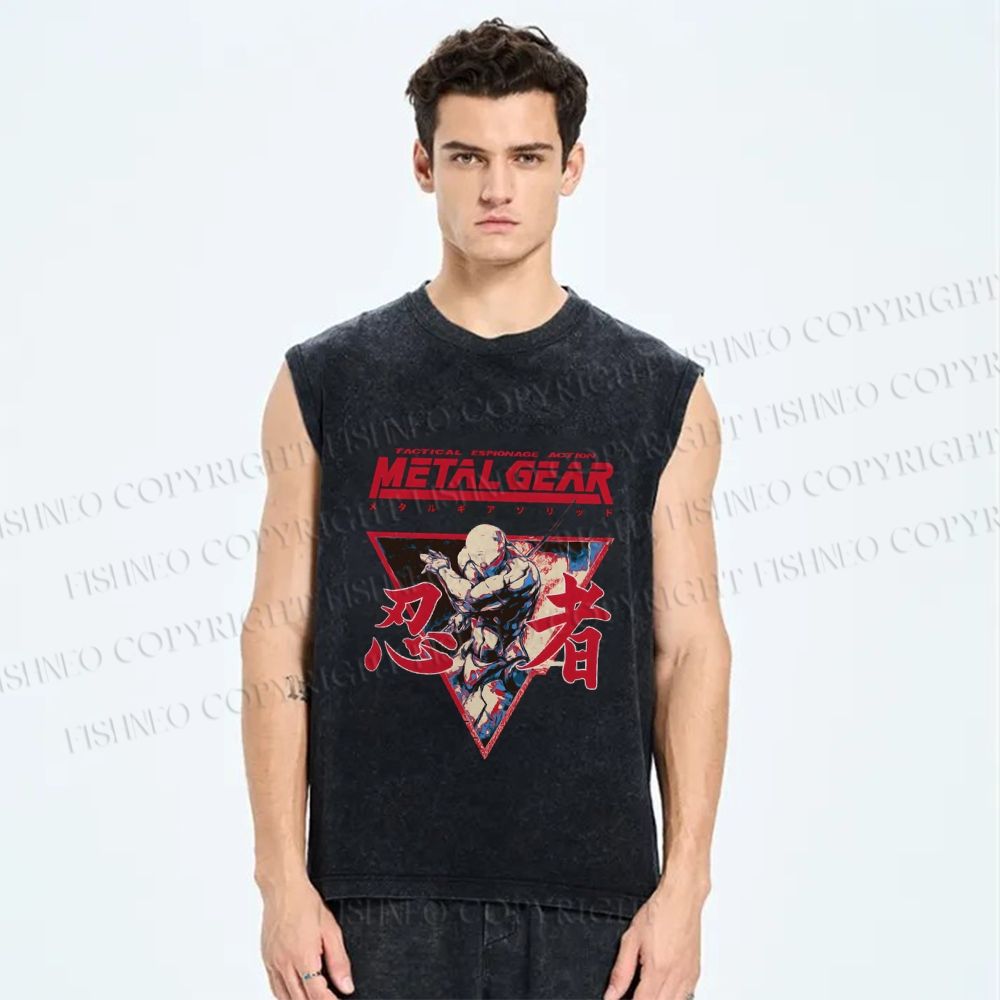 Unisex Metal Gear Solid Cyborg Ninja Printed Washed Tank Top