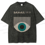 Unisex Bauhaus Geometric Eyes Printed Washed Tee
