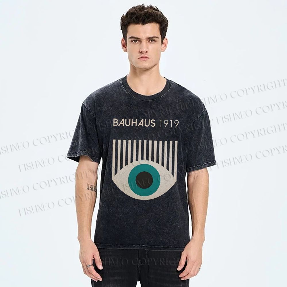 Unisex Bauhaus Geometric Eyes Printed Washed Tee