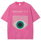 Unisex Bauhaus Geometric Eyes Printed Washed Tee