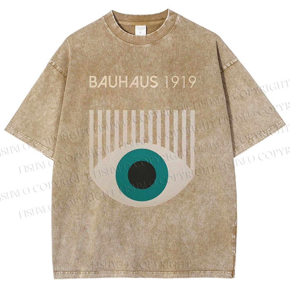 Unisex Bauhaus Geometric Eyes Printed Washed Tee