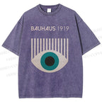 Unisex Bauhaus Geometric Eyes Printed Washed Tee