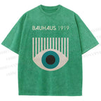 Unisex Bauhaus Geometric Eyes Printed Washed Tee
