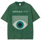 Unisex Bauhaus Geometric Eyes Printed Washed Tee