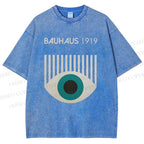 Unisex Bauhaus Geometric Eyes Printed Washed Tee