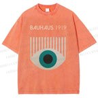 Unisex Bauhaus Geometric Eyes Printed Washed Tee