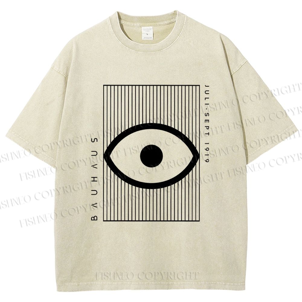 Unisex Bauhaus Geometric Eyes Printed Washed Tee