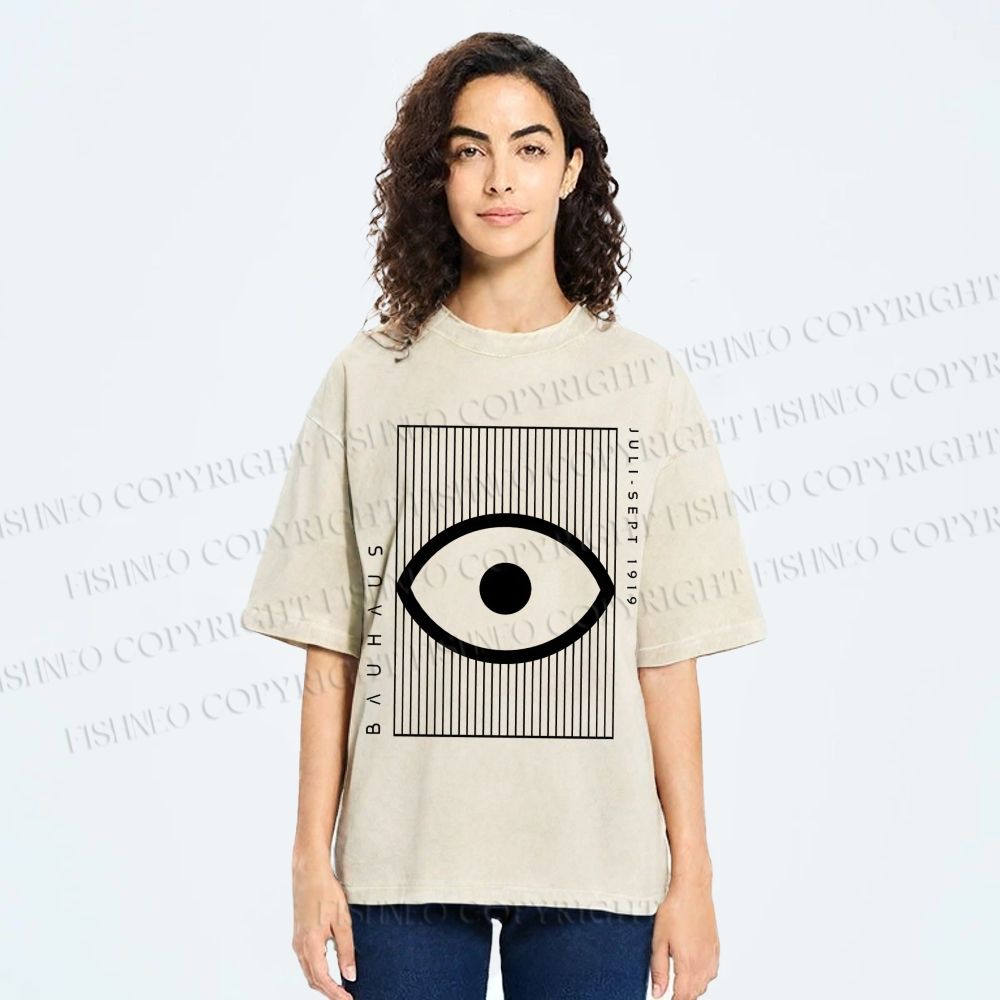 Unisex Bauhaus Geometric Eyes Printed Washed Tee