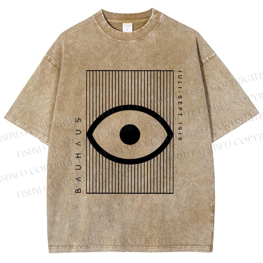 Unisex Bauhaus Geometric Eyes Printed Washed Tee