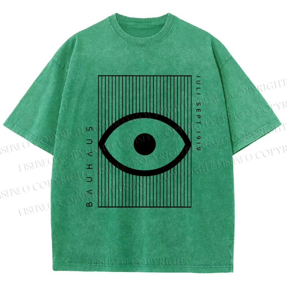 Unisex Bauhaus Geometric Eyes Printed Washed Tee