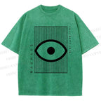 Unisex Bauhaus Geometric Eyes Printed Washed Tee