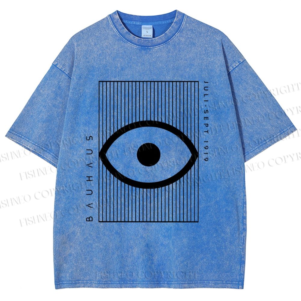 Unisex Bauhaus Geometric Eyes Printed Washed Tee