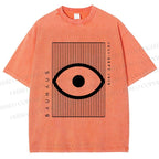 Unisex Bauhaus Geometric Eyes Printed Washed Tee