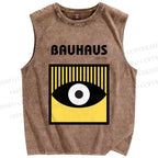 Unisex Bauhaus Eyes Printed Washed Tank Top