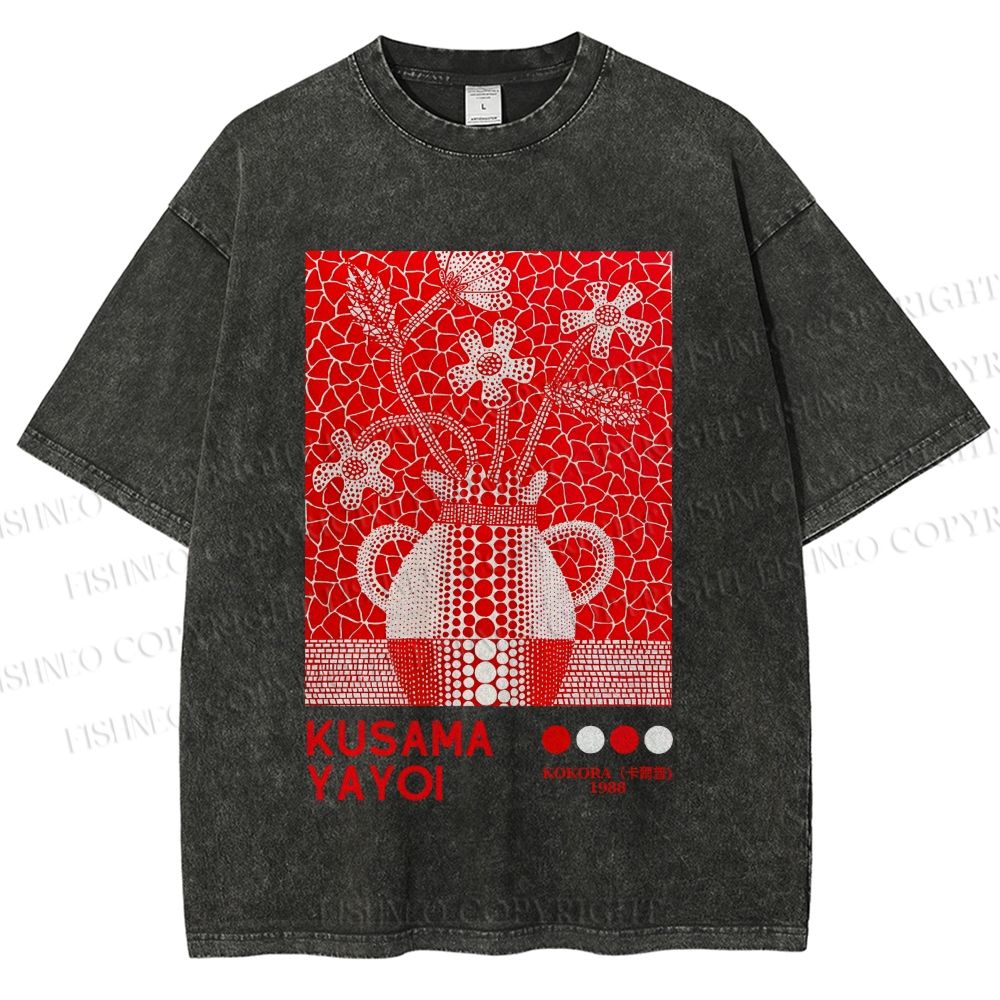 Unisex Yayoi Kusama Kokora Flower  Printed Washed Tee