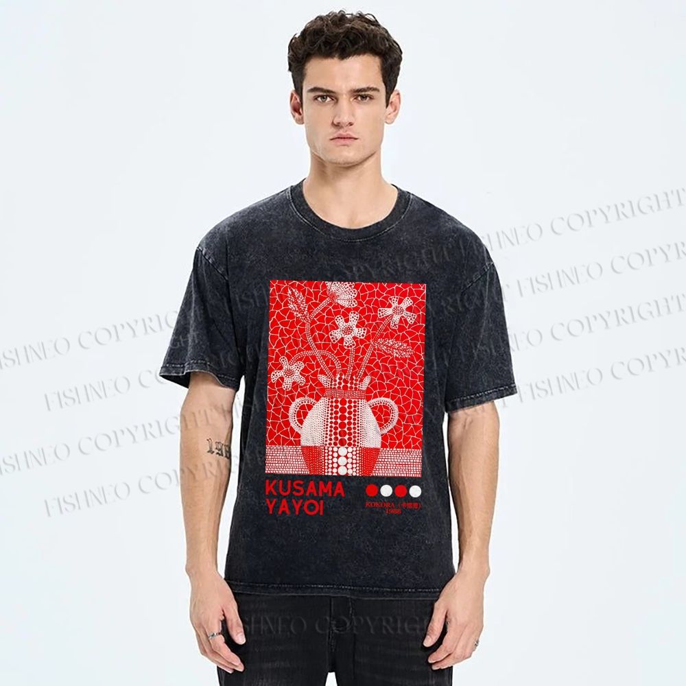 Unisex Yayoi Kusama Kokora Flower  Printed Washed Tee