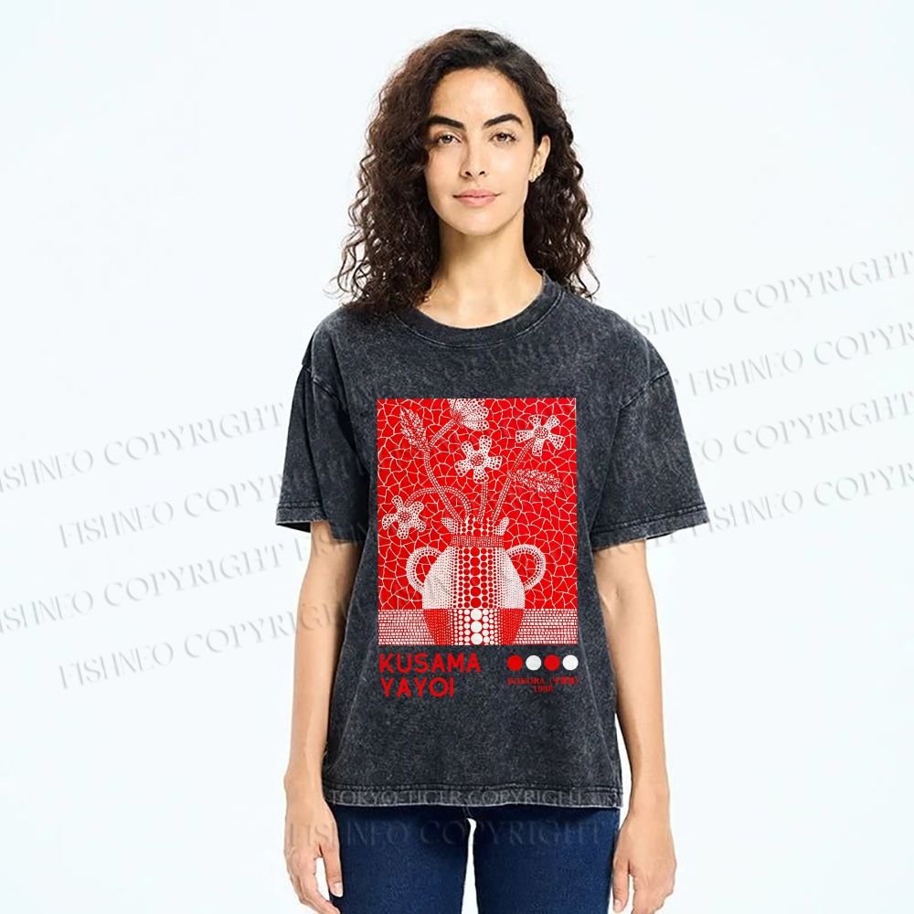 Unisex Yayoi Kusama Kokora Flower  Printed Washed Tee