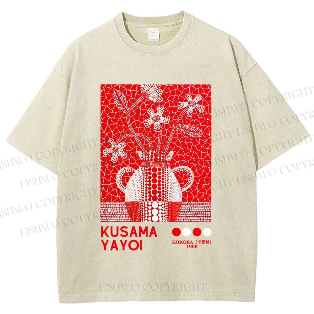 Unisex Yayoi Kusama Kokora Flower  Printed Washed Tee