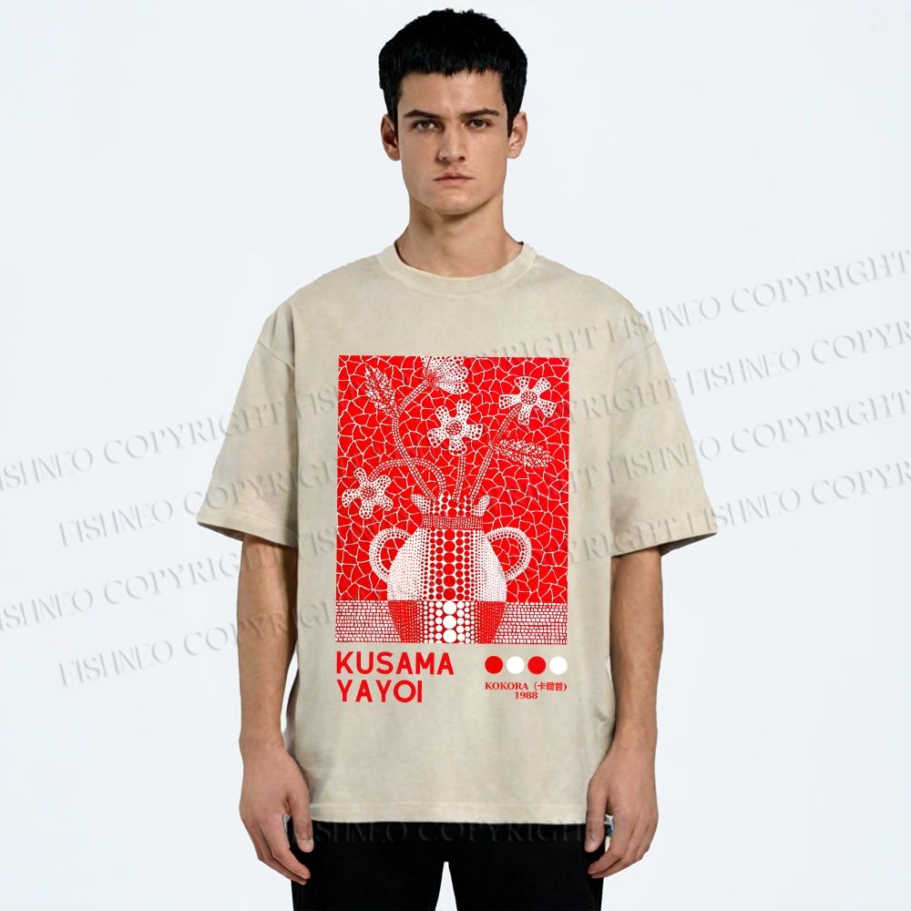 Unisex Yayoi Kusama Kokora Flower  Printed Washed Tee
