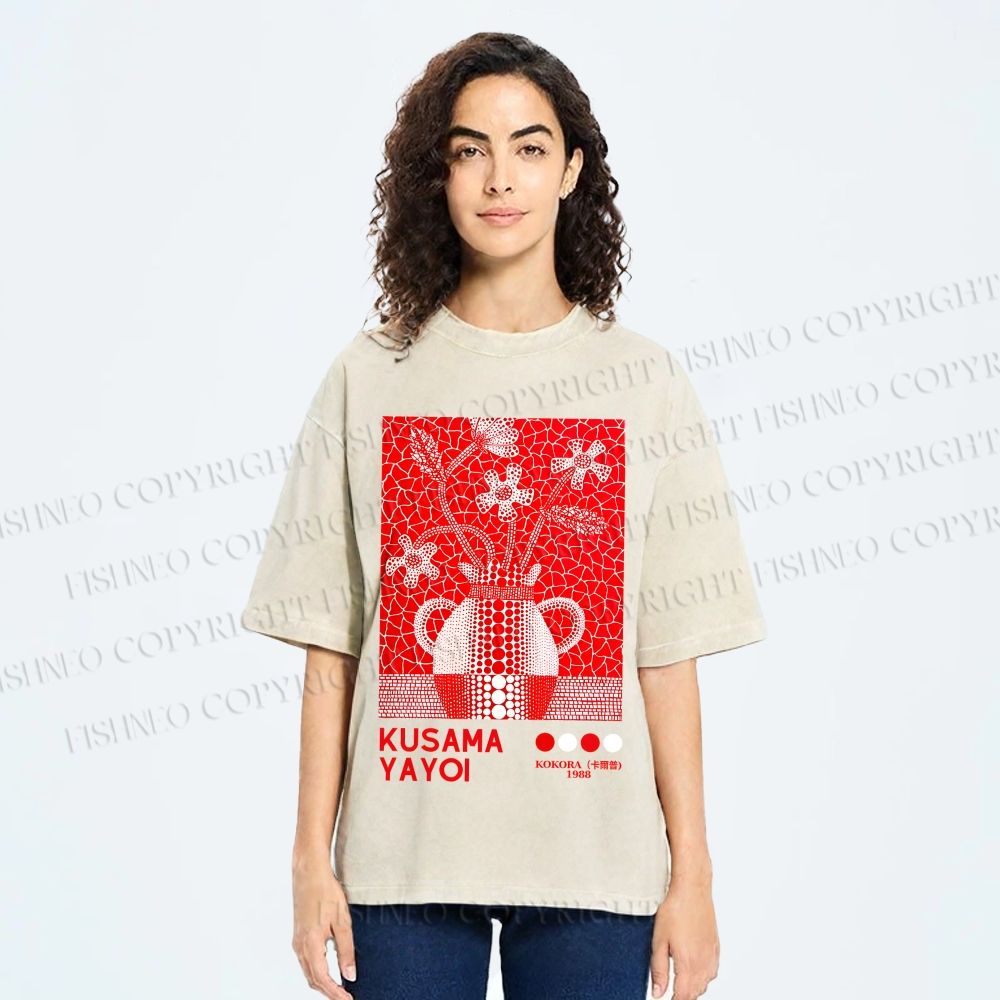 Unisex Yayoi Kusama Kokora Flower  Printed Washed Tee
