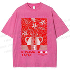 Unisex Yayoi Kusama Kokora Flower  Printed Washed Tee