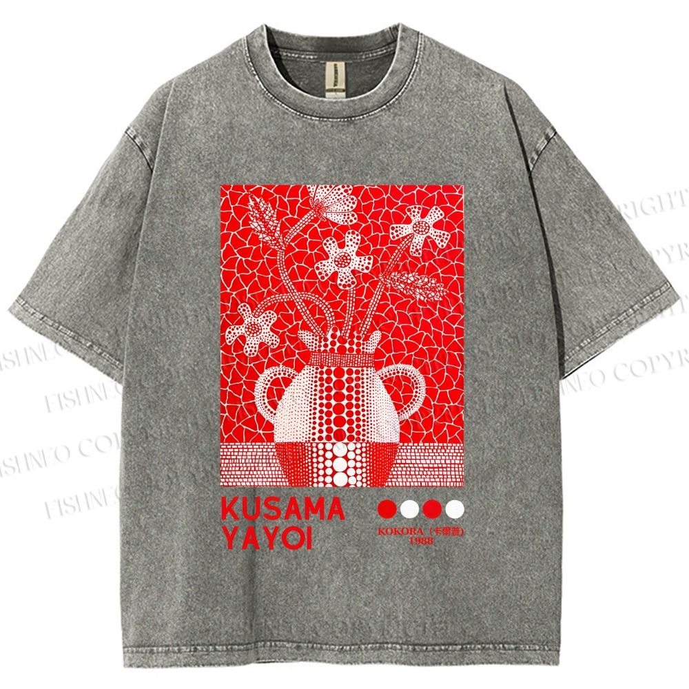 Unisex Yayoi Kusama Kokora Flower  Printed Washed Tee