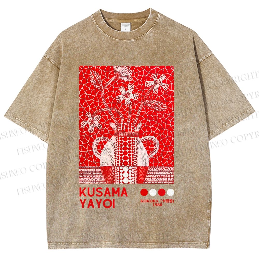 Unisex Yayoi Kusama Kokora Flower  Printed Washed Tee