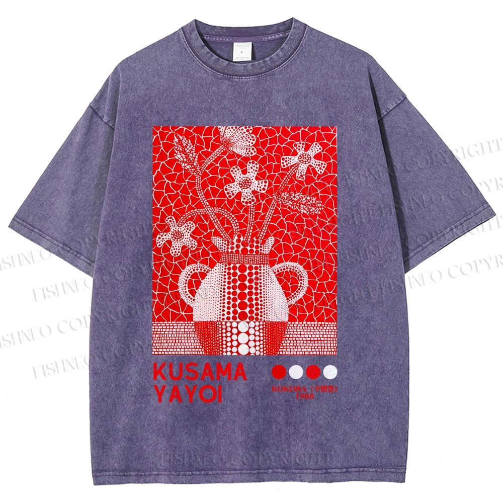 Unisex Yayoi Kusama Kokora Flower  Printed Washed Tee