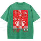 Unisex Yayoi Kusama Kokora Flower  Printed Washed Tee