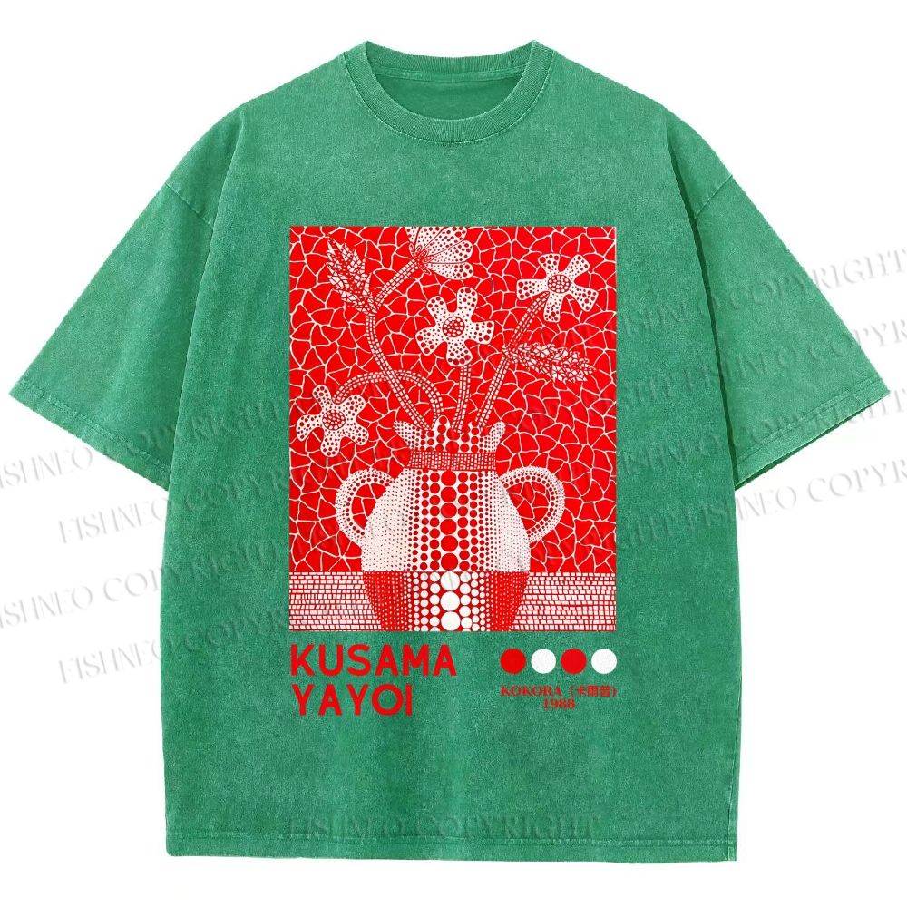 Unisex Yayoi Kusama Kokora Flower  Printed Washed Tee